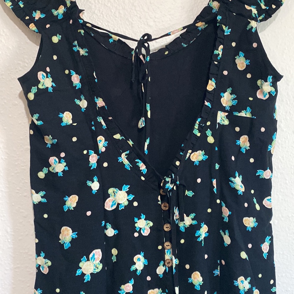 FREE PEOPLE Like a Lady Linen Citrus Novelty Printed Mini Dress Ruffle Tie Back - Picture 10 of 11